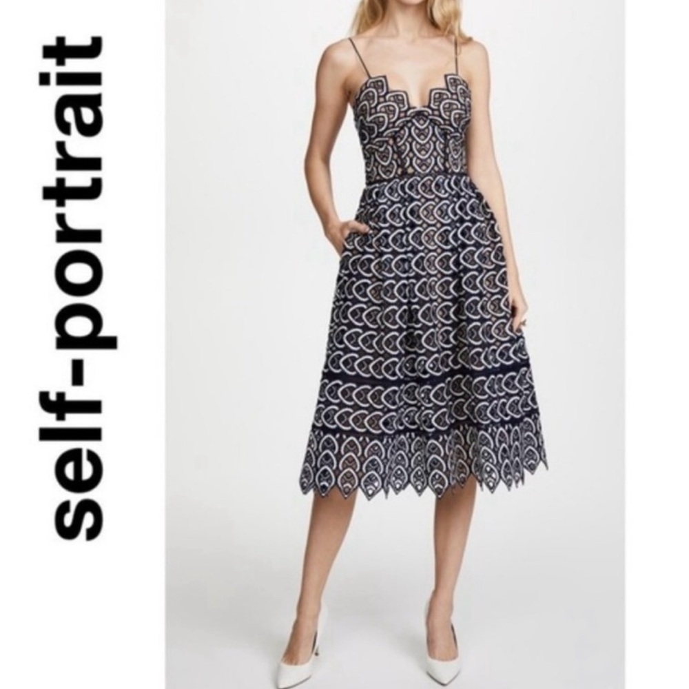 Self Portrait Navy and White Dress